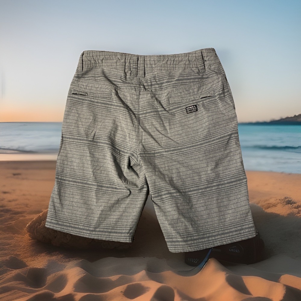 O'Neil Hybrid Stretch Shorts 11" Inseam Black Gray Stripe Men's size 30